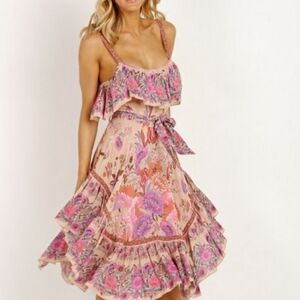 Spell Pink and Purple Floral Midi Dress